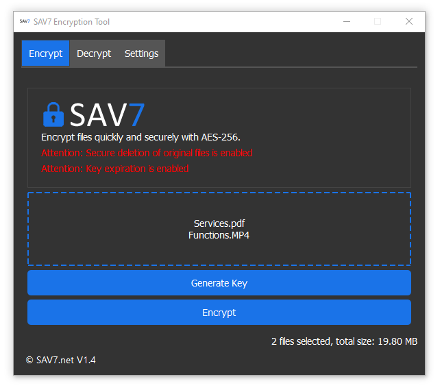 SAV7 Encryption AES-256 Data Security