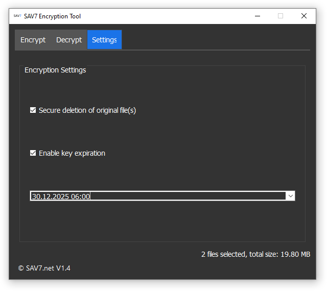 Security Data Encryption AES-256 SAV7